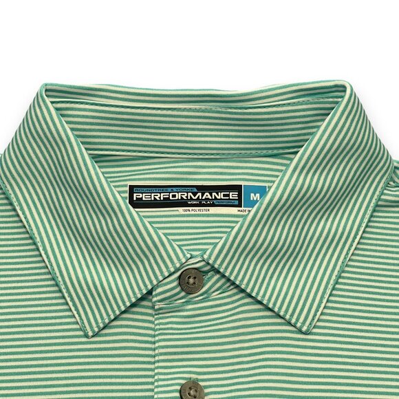 Roundtree & Yorke Men's Green Striped Performance Polo Size Medium - Picture 4 of 4